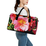 Pink Alstroemeria Print Leather Duffle Bag