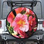 Pink Alstroemeria Print Leather Spare Tire Cover
