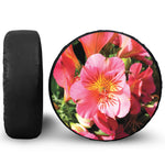 Pink Alstroemeria Print Leather Spare Tire Cover