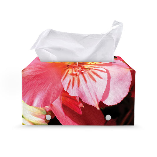 Pink Alstroemeria Print Leather Tissue Box Cover