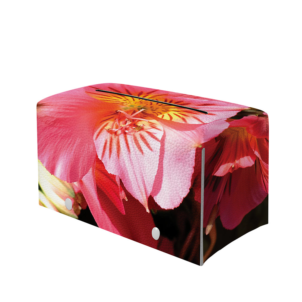 Pink Alstroemeria Print Leather Tissue Box Cover