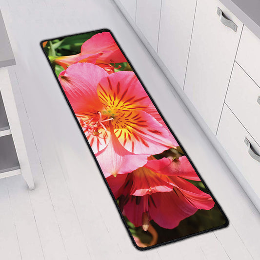 Pink Alstroemeria Print Long Kitchen Mat