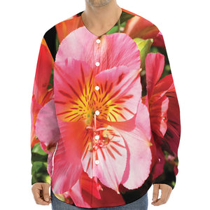 Pink Alstroemeria Print Long Sleeve Baseball Jersey