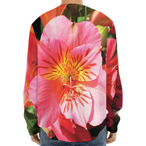 Pink Alstroemeria Print Long Sleeve Baseball Jersey