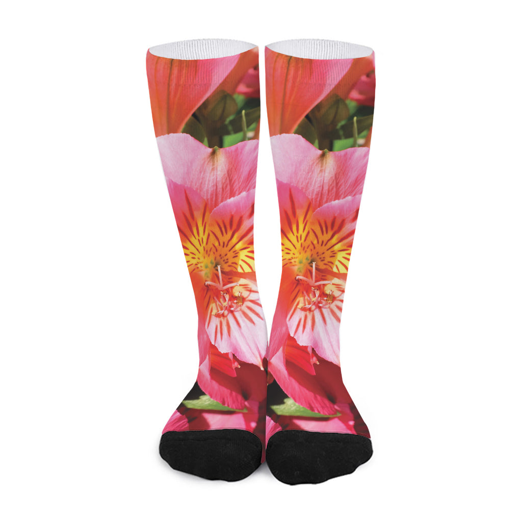 Pink Alstroemeria Print Long Socks