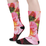 Pink Alstroemeria Print Long Socks