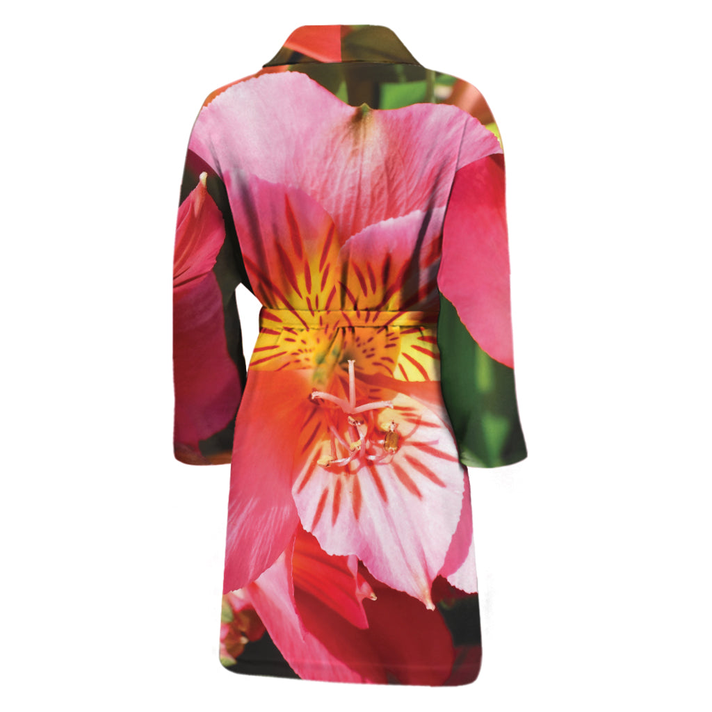 Pink Alstroemeria Print Men's Bathrobe