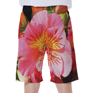 Pink Alstroemeria Print Men's Beach Shorts