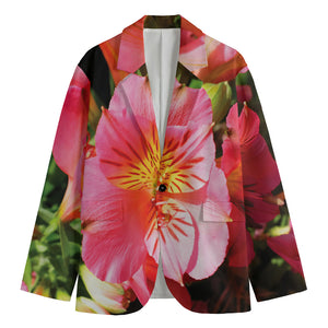 Pink Alstroemeria Print Men's Blazer