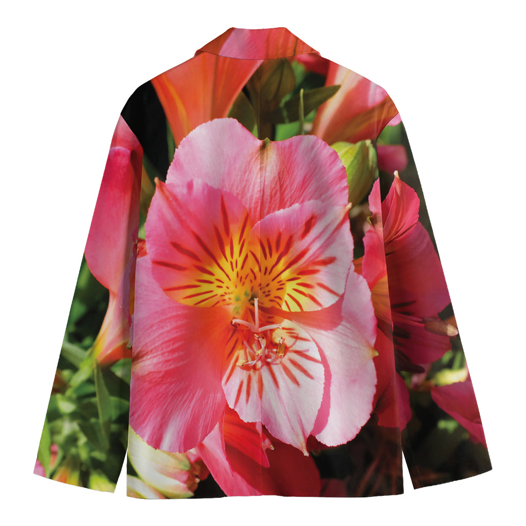 Pink Alstroemeria Print Men's Blazer