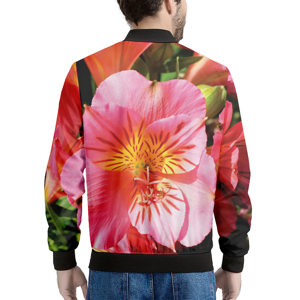 Pink Alstroemeria Print Men's Bomber Jacket