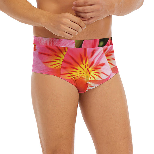 Pink Alstroemeria Print Men's Briefs