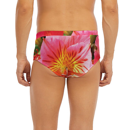 Pink Alstroemeria Print Men's Briefs