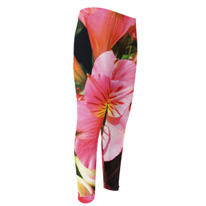 Pink Alstroemeria Print Men's Compression Pants