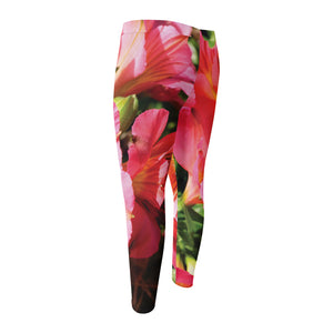 Pink Alstroemeria Print Men's Compression Pants