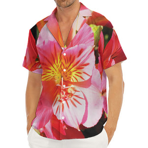 Pink Alstroemeria Print Men's Deep V-Neck Shirt