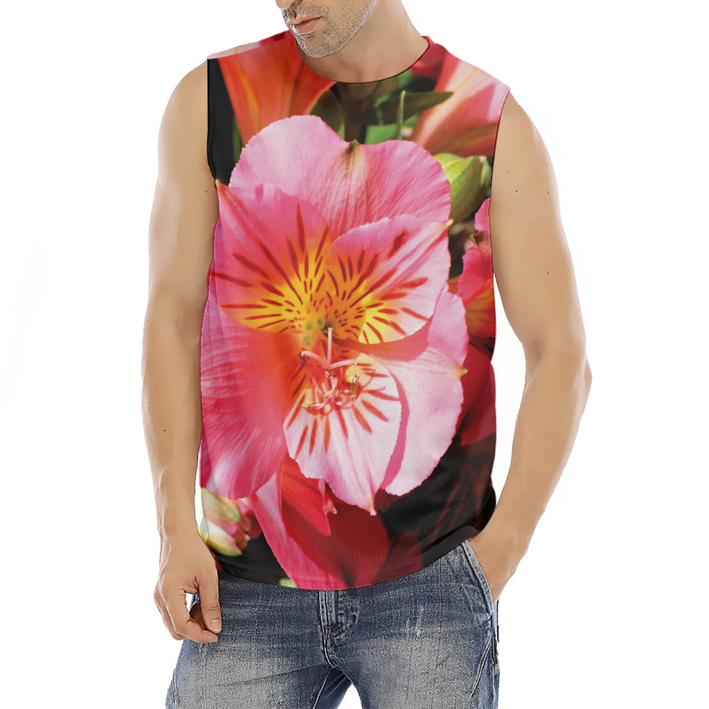 Pink Alstroemeria Print Men's Fitness Tank Top