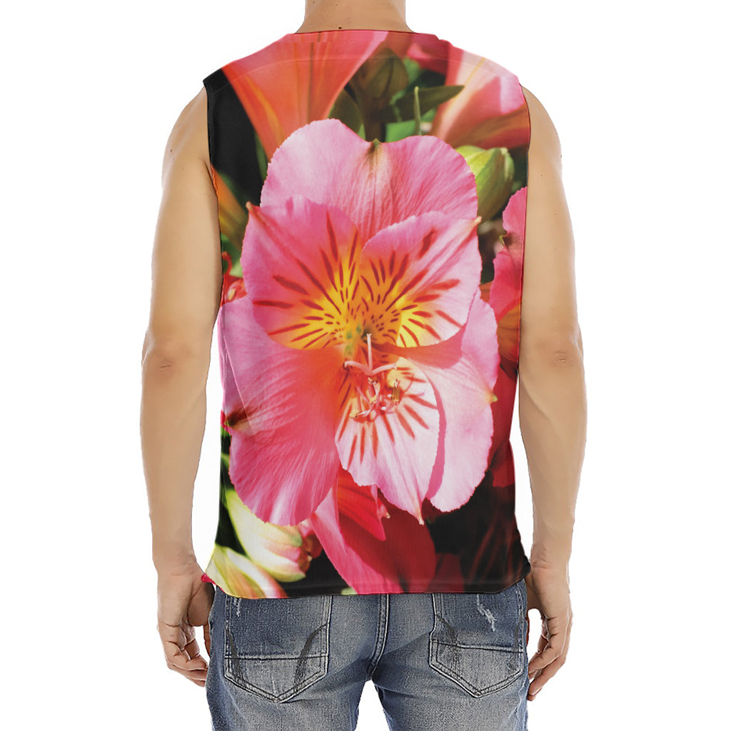 Pink Alstroemeria Print Men's Fitness Tank Top