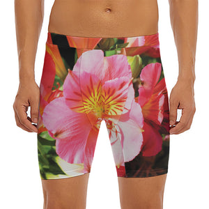 Pink Alstroemeria Print Men's Long Boxer Briefs