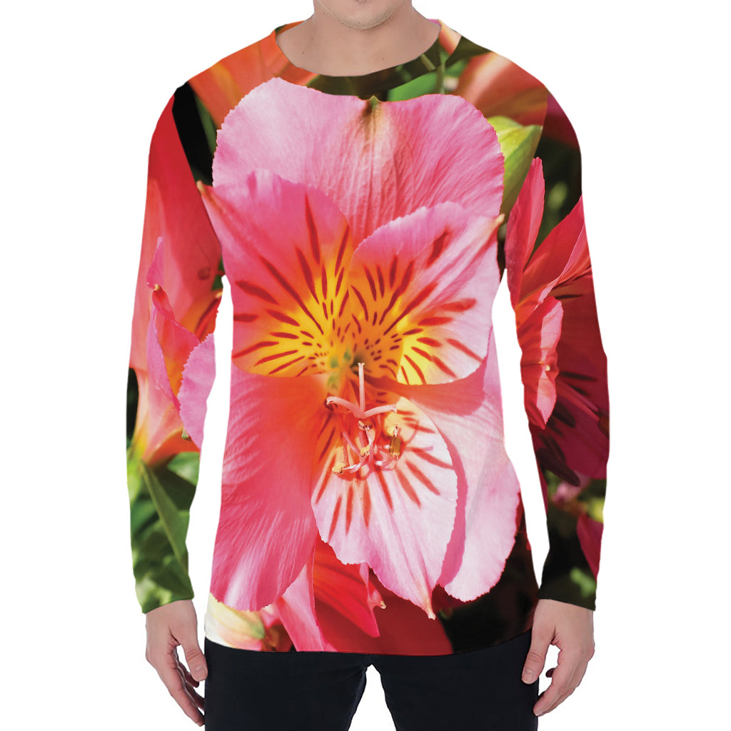 Pink Alstroemeria Print Men's Long Sleeve T-Shirt