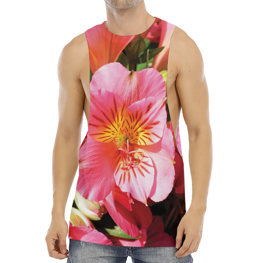 Pink Alstroemeria Print Men's Muscle Tank Top