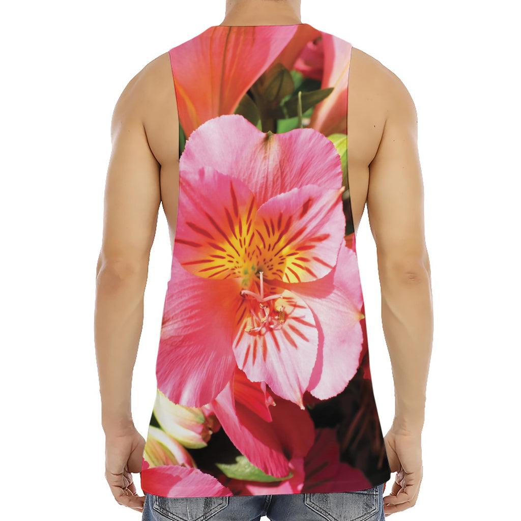 Pink Alstroemeria Print Men's Muscle Tank Top