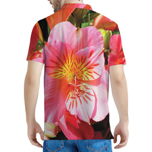 Pink Alstroemeria Print Men's Polo Shirt