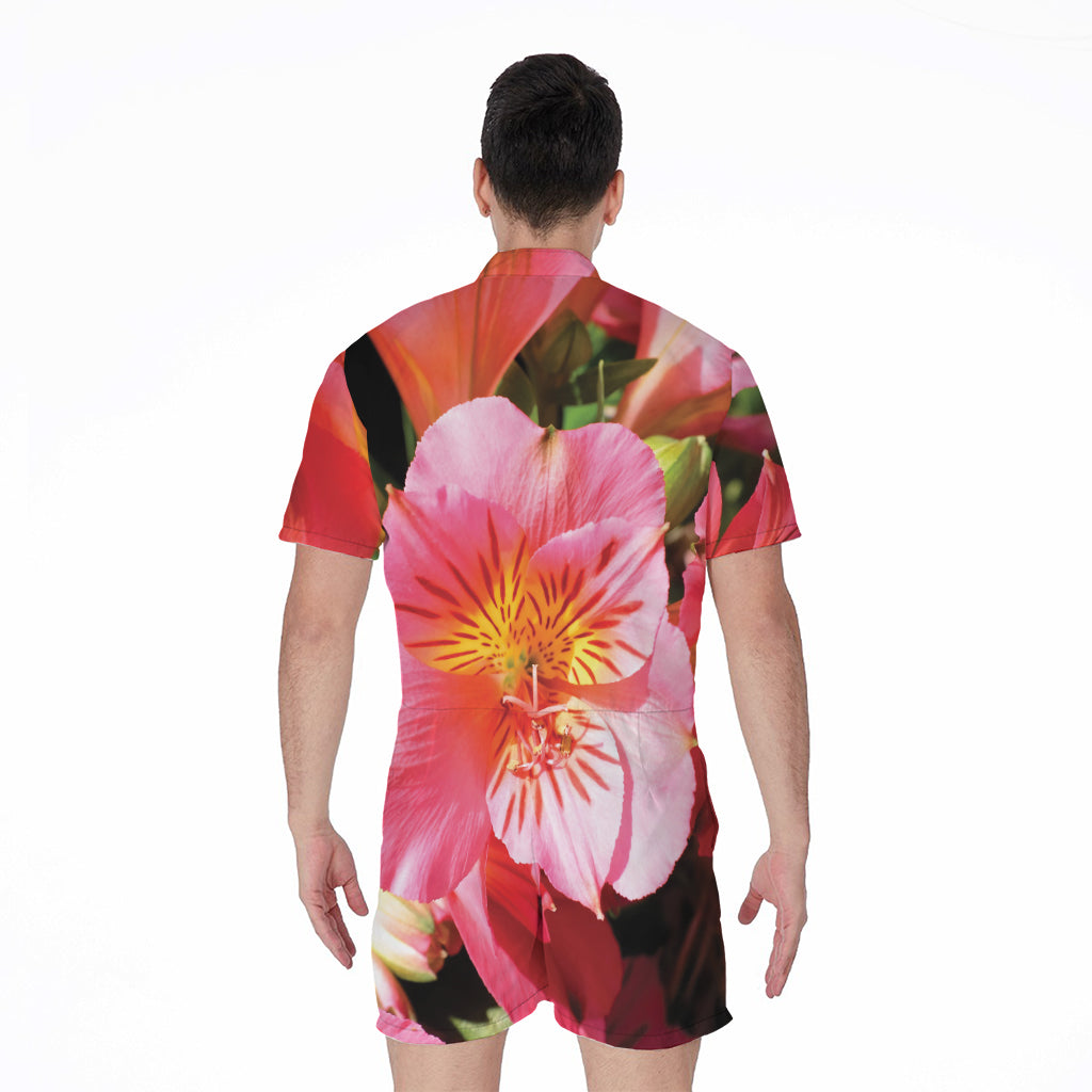 Pink Alstroemeria Print Men's Rompers