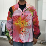 Pink Alstroemeria Print Men's Shirt Jacket