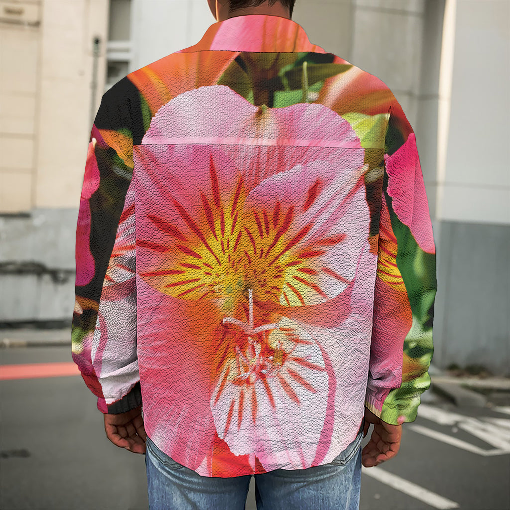 Pink Alstroemeria Print Men's Shirt Jacket