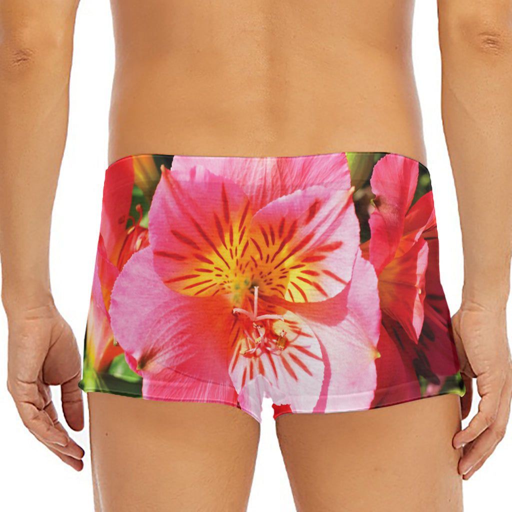 Pink Alstroemeria Print Men's Short Boxer Briefs