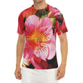 Pink Alstroemeria Print Men's Short Sleeve Rash Guard