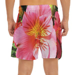 Pink Alstroemeria Print Men's Split Running Shorts