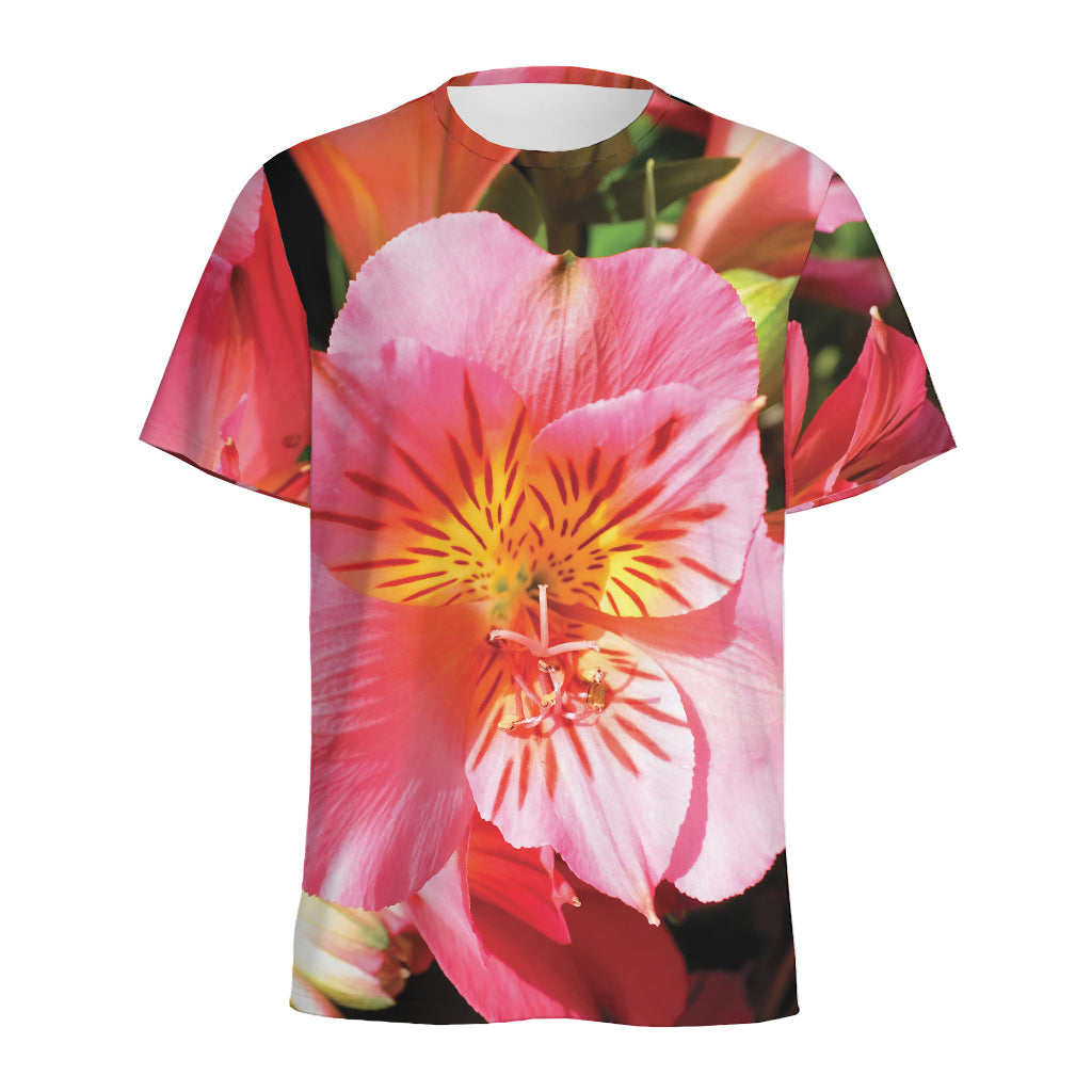 Pink Alstroemeria Print Men's Sports T-Shirt