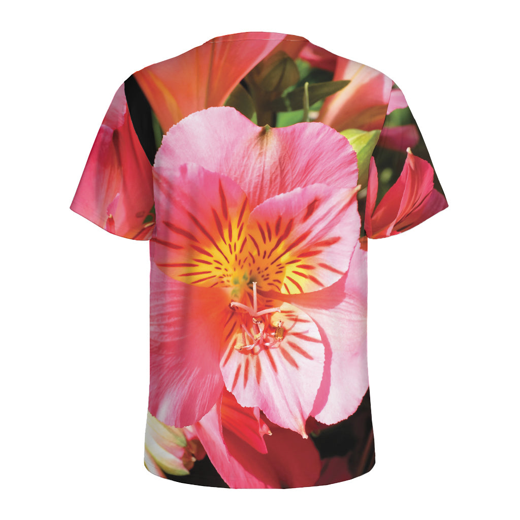 Pink Alstroemeria Print Men's Sports T-Shirt