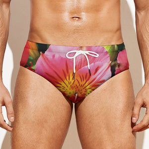 Pink Alstroemeria Print Men's Swim Briefs