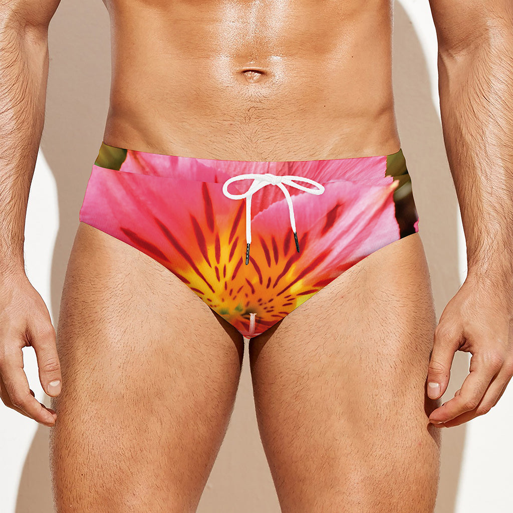 Pink Alstroemeria Print Men's Swim Briefs