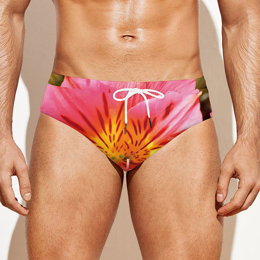 Pink Alstroemeria Print Men's Swim Briefs