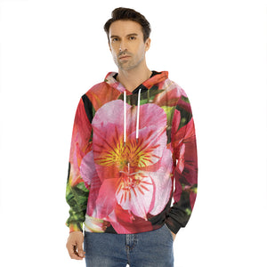 Pink Alstroemeria Print Men's Velvet Pullover Hoodie