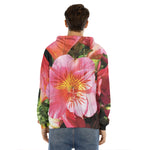 Pink Alstroemeria Print Men's Velvet Pullover Hoodie