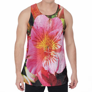 Pink Alstroemeria Print Men's Velvet Tank Top