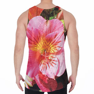 Pink Alstroemeria Print Men's Velvet Tank Top