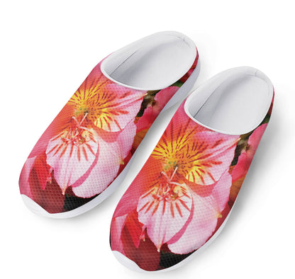 Pink Alstroemeria Print Mesh Casual Shoes
