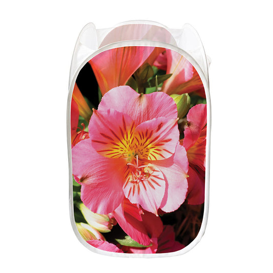 Pink Alstroemeria Print Mesh Laundry Hamper