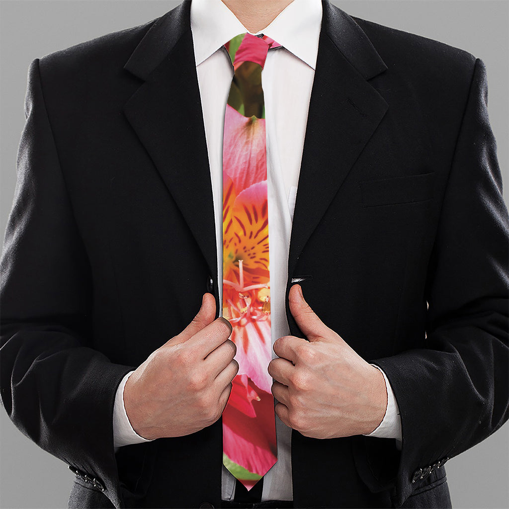 Pink Alstroemeria Print Necktie