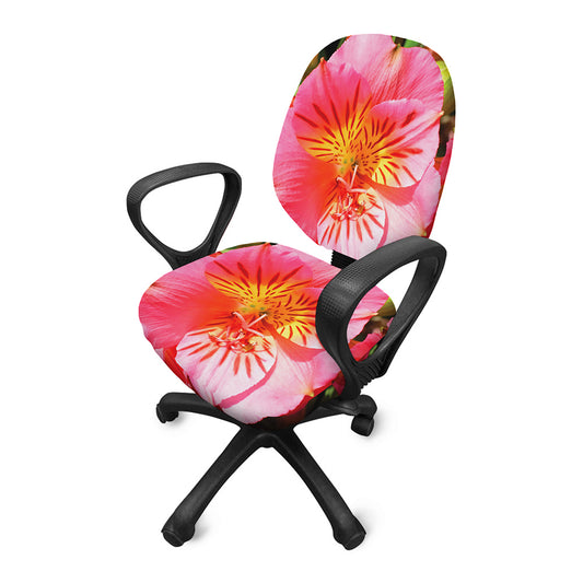 Pink Alstroemeria Print Office Chair Cover