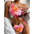 Pink Alstroemeria Print One Shoulder Bikini Set