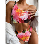 Pink Alstroemeria Print One Shoulder Bikini Top