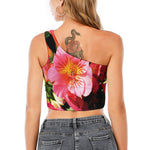 Pink Alstroemeria Print One Shoulder Crop Top