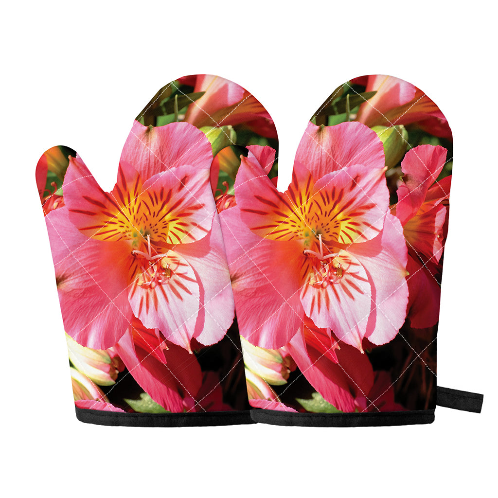 Pink Alstroemeria Print Oven Mitts